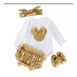Baby Girl Mickey Mouse Golden Ruffle 3PC Set 12M